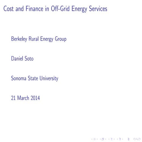 Cost and Finance in Off-Grid Access