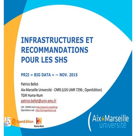 Infrastructures et recommandations pour les Humanités Numériques - Big Data e...