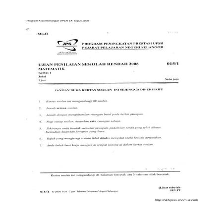 Pra Upsr Maths Paper 2 Jpn Perak | PDF