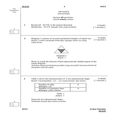 Pra Upsr Maths Paper 2 Jpn Perak | PDF