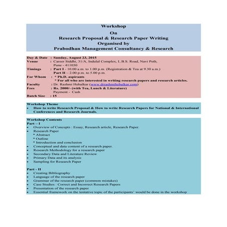 Research Proposal and Research Paper writing workshop on 23 Aug | PDF