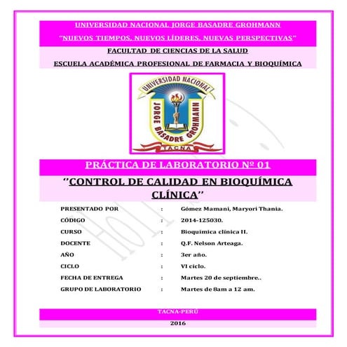 Prac 1 bq2 CONTROL DE CALIDAD EN BIOQUÍMICA CLÍNICA