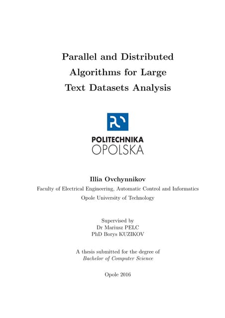 Parallel and Distributed Algorithms for Large Text Datasets Analysis