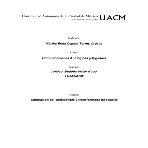 Coeficientes y transformada de Fourier en Matlab