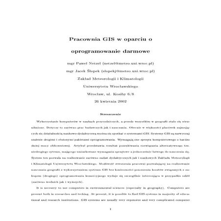 Pracownia GIS w oparciu o oprogramowanie darmowe