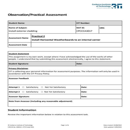 Practical assessment 2 - Install horizontal weatherboards to internal corner