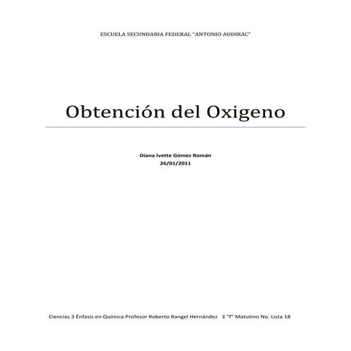 Obtencion del oxigeno
