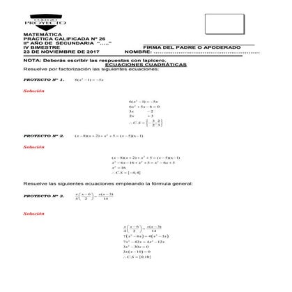 Practica 26    ecuaciones cuadráticas y problemas e inecuaciones