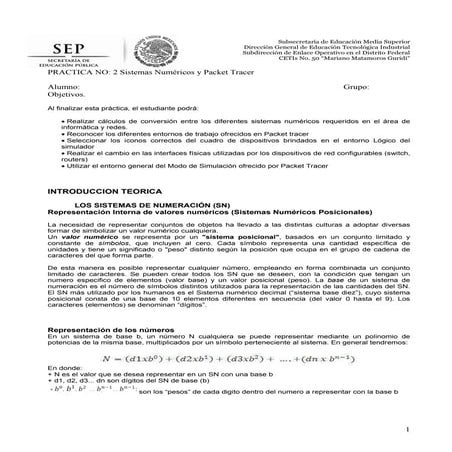 Practica 2 sistemas numericos y packet tracer