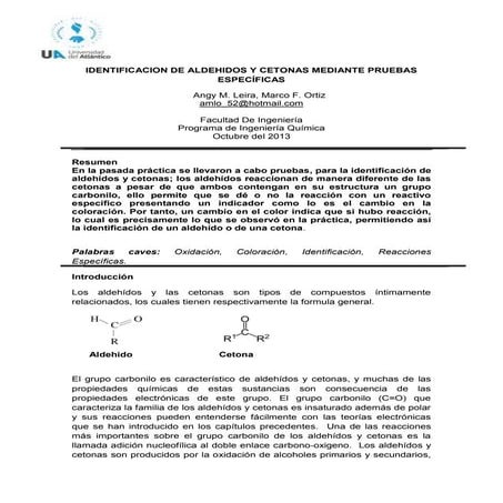 Practica #5 Reconocimiento de Aldehídos y Cetonas