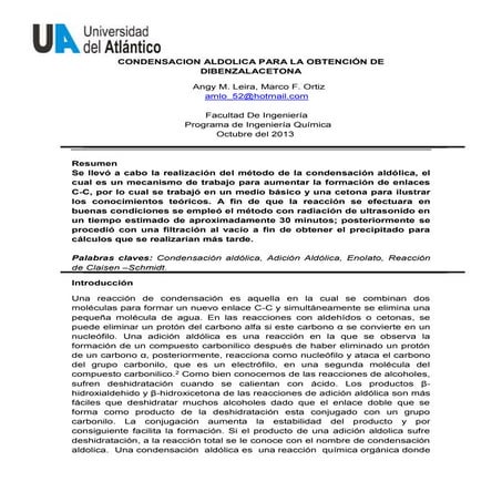 Practica #6 Obtención de la Dibenzalacetona