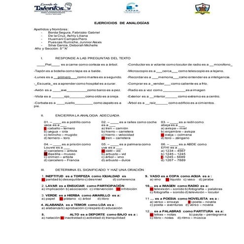 Analogías - Ejercicios resueltos | PDF