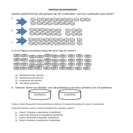 Practica de matemática 2do grado primaria