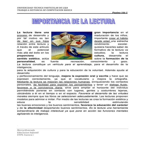 Importancia de la lectura en niños y niñas | PDF