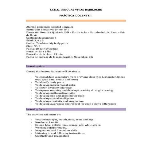 Practica Docente I  González Soledad - Lesson plan 2