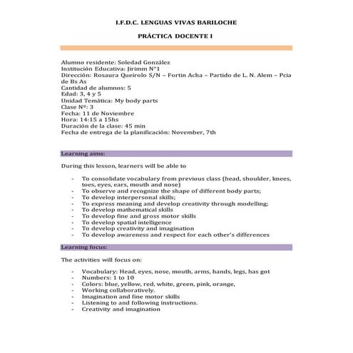 Práctica Docente I   González Soledad - Lesson plan 3 
