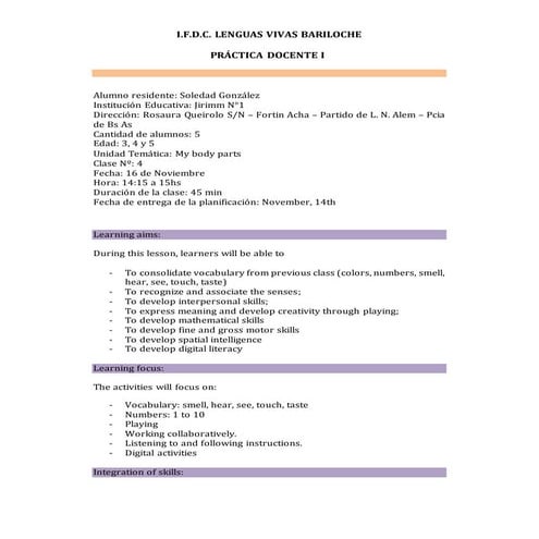 Practica Docente I  González Soledad - Lesson plan 4 -