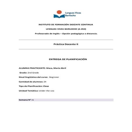 Practica docente ii   planificacion unidad didactica 1 - nisca