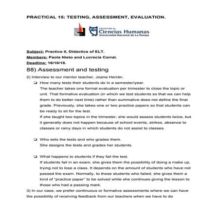Practical 15 testing, assessment, evaluation | PDF