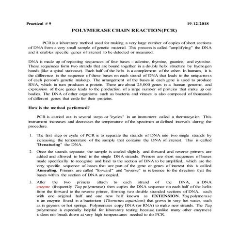 Polymerase Chain Reaction Practical | DOCX