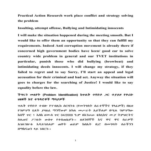 Practical action research work place conflict and strategy solving the proble...