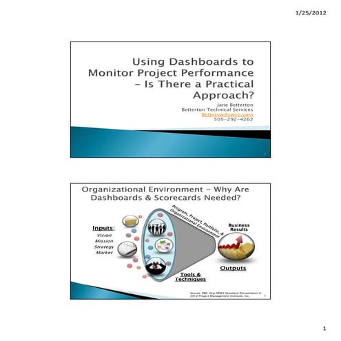 Using Dashboards to Monitor Project Performance - Is there a Practical Approach?