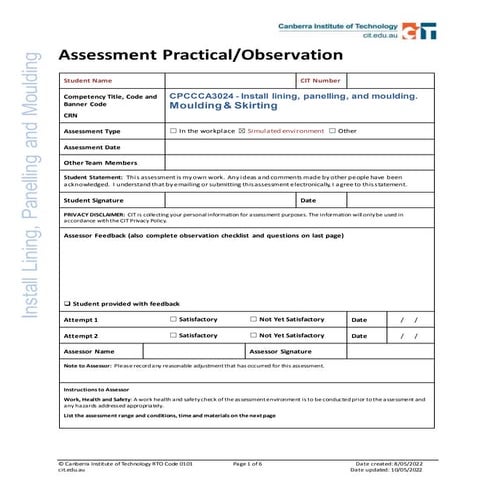 Practical assessment - Moulding & Skirting.docx
