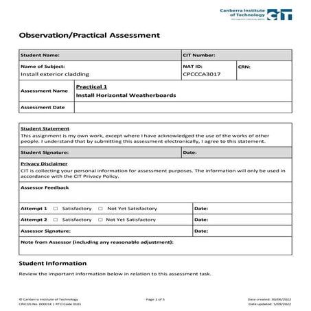 Practical Assessment 1 - Install horizontal weatherboards