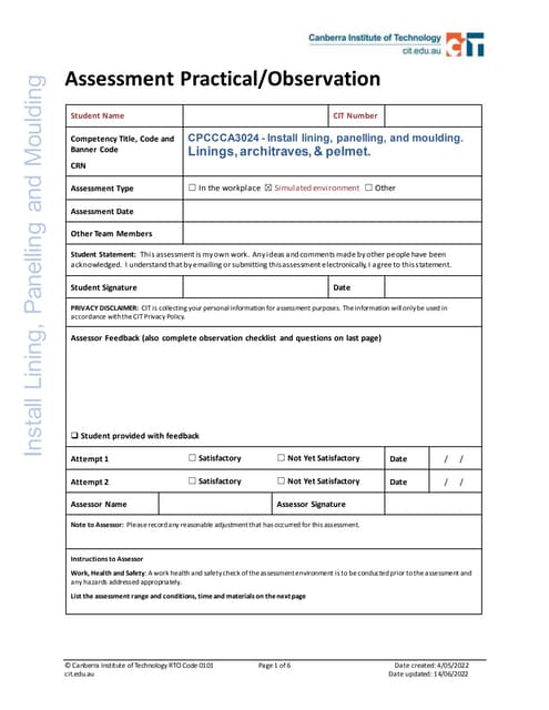 Practical assessment 3 - Install horizontal and vertical sheet panels | PDF