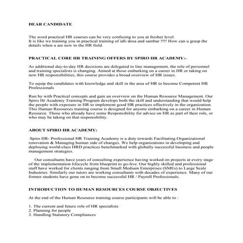 Practical core hr training   spiro