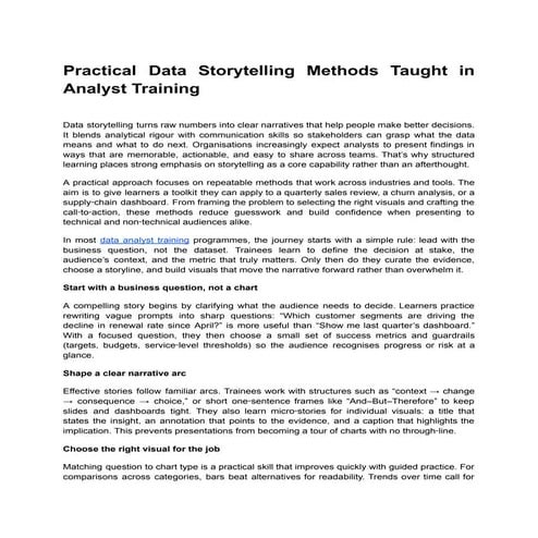 Practical Data Storytelling Methods Taught in Analyst Training | PDF