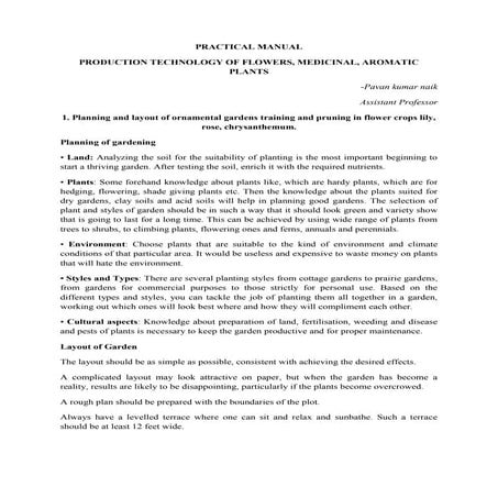 PRACTICAL MANUALOF PRODUCTION TECHNOLOGY OF FLOWERS, MEDICINAL, AROMATIC  PLANTS