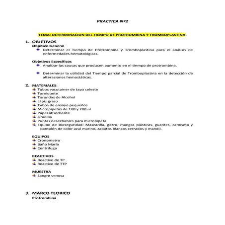 DETERMINACION DEL TIEMPO DE PROTROMBINA Y TROMBOPLASTINA.