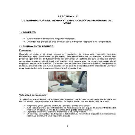   tiempo y temperatura de fraguado del yeso