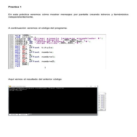 Practicas Lenguaje ensamblador | DOCX
