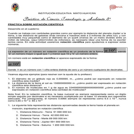 Practica sobre notacion cientifica y como se escribe 2013