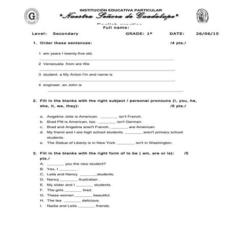 Practica verb to be 1 sem 16