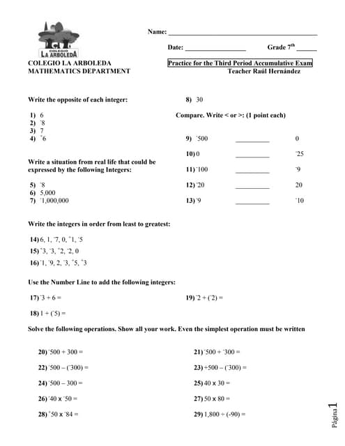 Practice Accum Exam 3rd Period 7th