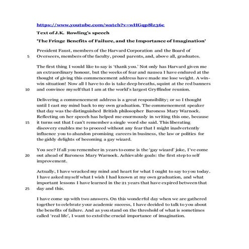 Practice Analysis - Text of J.K. Rowling’s Speech | DOCX