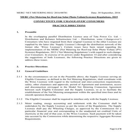 Practice directions  rts  net metering regulations 2015