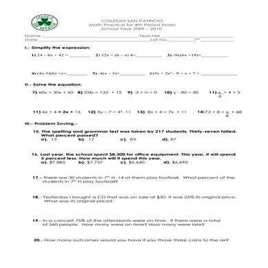 Practice For 4th Period Exam