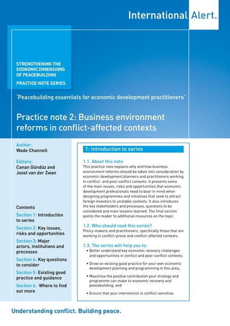 Practice note 2: Business environment reforms in conflict-affected contexts