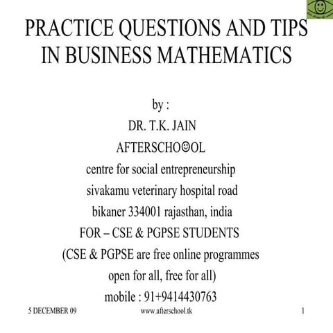 Practice questions and tips in business mathematics