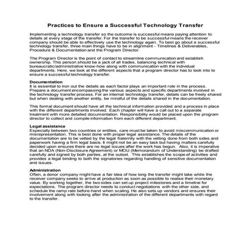 Practices to ensure a successful technology transfer   pradeep