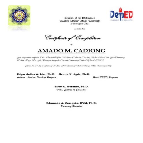 Practice teaching certificate