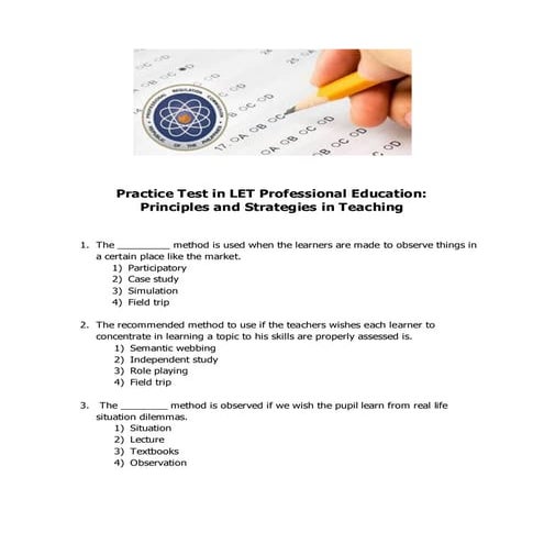 LET Practice test in Professional Education-principles and strategies in teac...