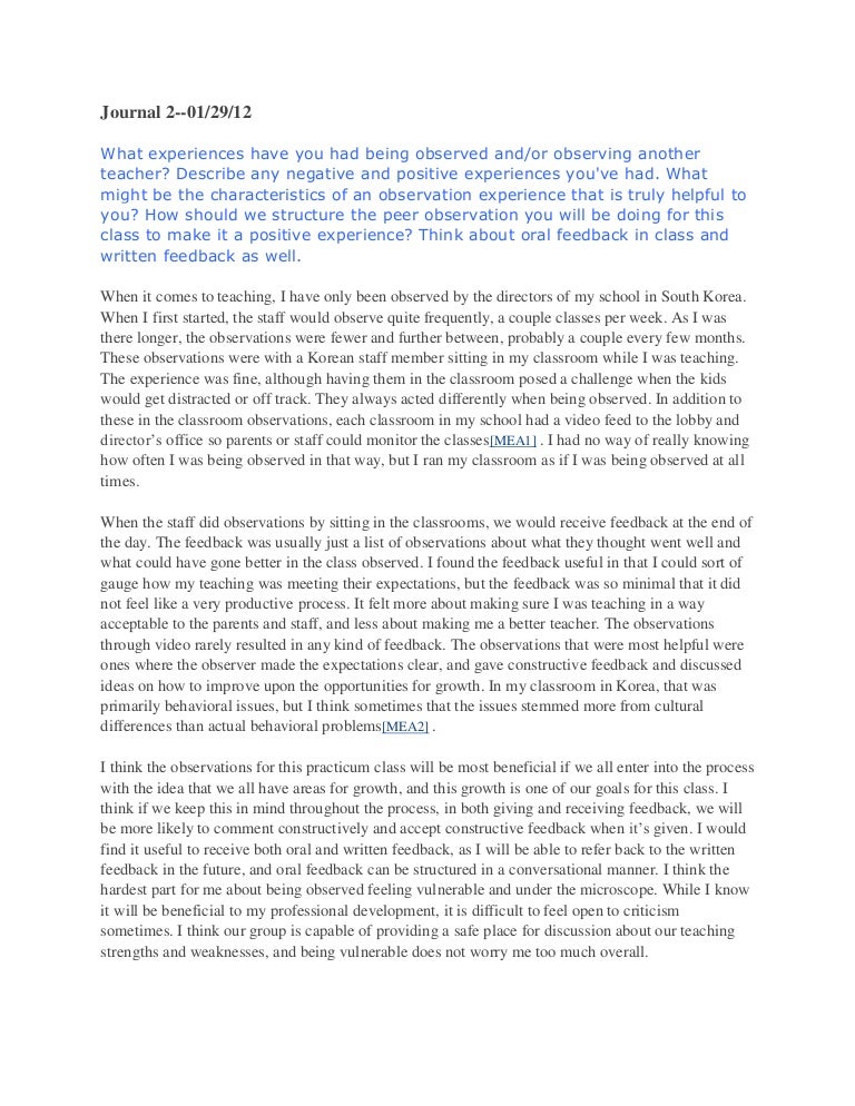 Practicum Journals Practicum Journals