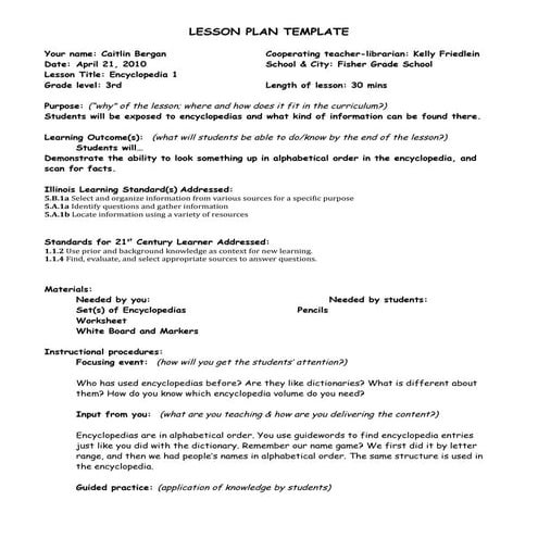 Practicum Encyclopedia Lesson Plan