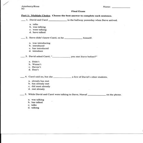 Intermediate Grammar Final Test