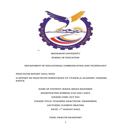 PRACTICUM REPORT AT UTAWALA ACADEMY NAIROBI | DOCX